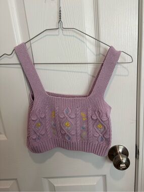 NWOT ZARA Lavender KNIT FLORAL CROPPED TOP SIZE M